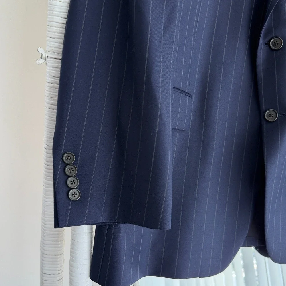 Brooks Brothers Blazer Mens 46R Navy Stripe Wool 1818 Madison Vitale Italy Made